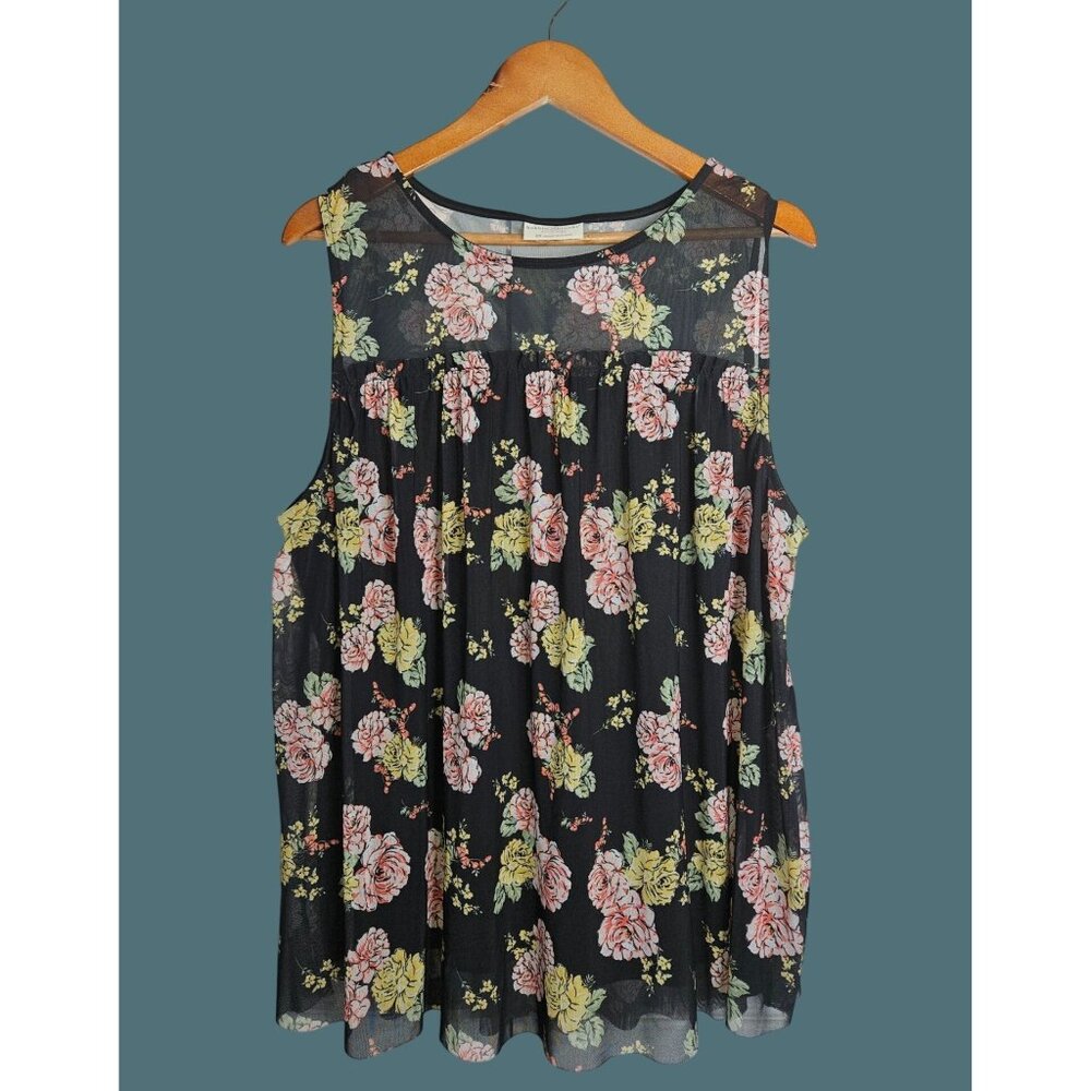 Bobbie Brooks Floral Flowy Sheer Yoke Sleeveless Lined Tank/Blouse Women 2X-NEW